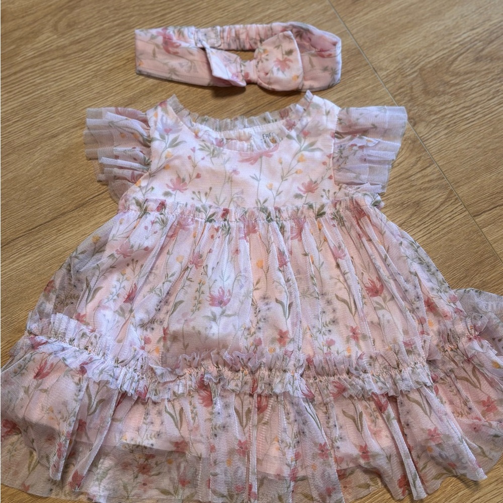 Fred & Flo Pink Floral Baby Dress with Ruffles